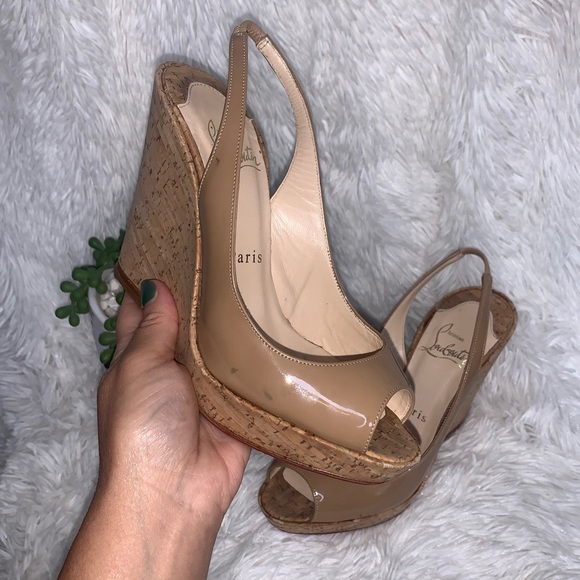 Christian Louboutin Sling Patent Leather Wedges - Picture 2 of 16
